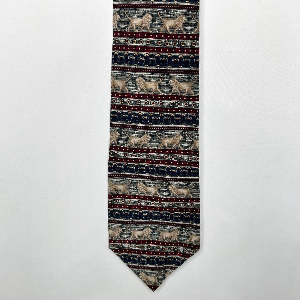 Vtg 90’s UNICEF Men’s Neck Tie 4” Babylonian Lions Silk Necktie USA